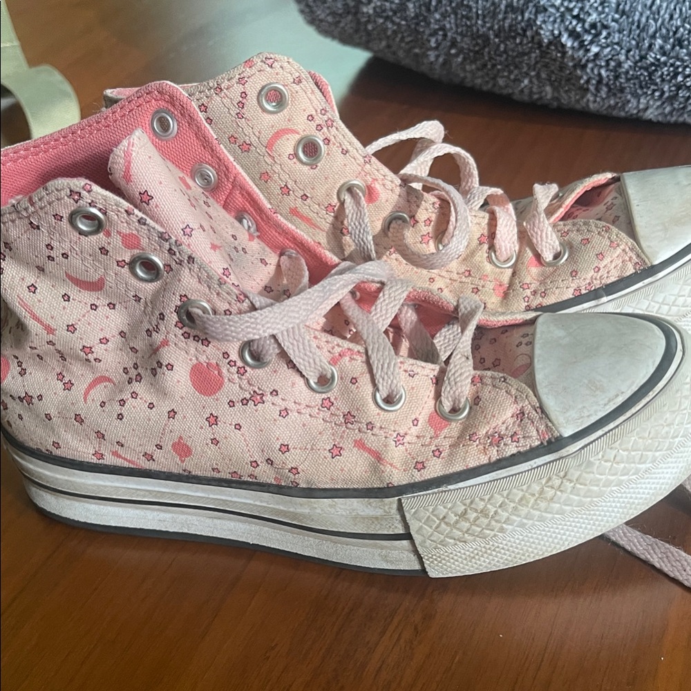 Kids' Pink Starry High-Top Sneakers